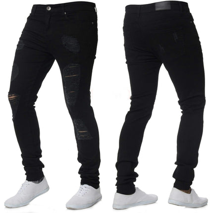 Men's Skinny Ripped Jeans Stretchy Slim Fit Jeans Pants 1