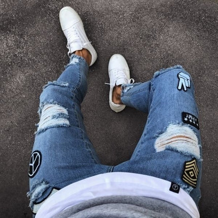 Men's Skinny Ripped Jeans Stretchy Slim Fit Jeans Pants