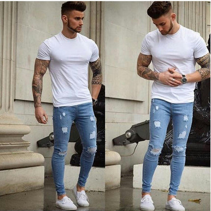 Men's Slim Fit Jeans Stretch Destroyed Ripped Skinny Denim Pants