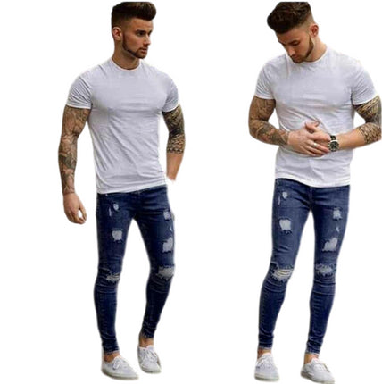 Men's Slim Fit Jeans Stretch Destroyed Ripped Skinny Denim Pants