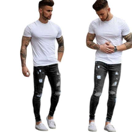 Men's Slim Fit Jeans Stretch Destroyed Ripped Skinny Denim Pants