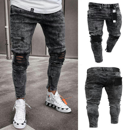 Men's Slim Fit Stretch Destroyed Ripped Skinny Denim Jeans