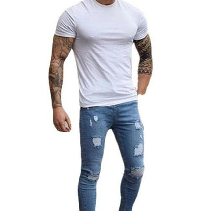 Men's Slim Fit Jeans Stretch Destroyed Ripped Skinny Denim Pants