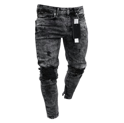 Men's Slim Fit Stretch Destroyed Ripped Skinny Denim Jeans