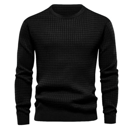 Men's Long Sleeve Knit Shirt Small Square Pullover Warm Top Round Neck Stretch Bottom Shirt