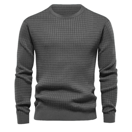 Men's Long Sleeve Knit Shirt Small Square Pullover Warm Top Round Neck Stretch Bottom Shirt