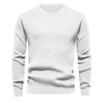 Men's Long Sleeve Knit Shirt Small Square Pullover Warm Top Round Neck Stretch Bottom Shirt