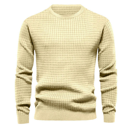 Men's Long Sleeve Knit Shirt Small Square Pullover Warm Top Round Neck Stretch Bottom Shirt