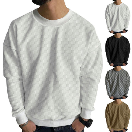 Mens Crew Neck Sweater Cable Knit Long Sleeve Casual Basketweave Stitch Pullover Sweater