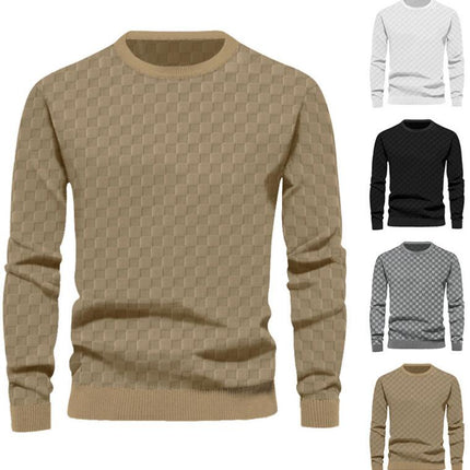 Mens Crew Neck Sweater Cable Knit Long Sleeve Casual Basketweave Stitch Pullover Sweater