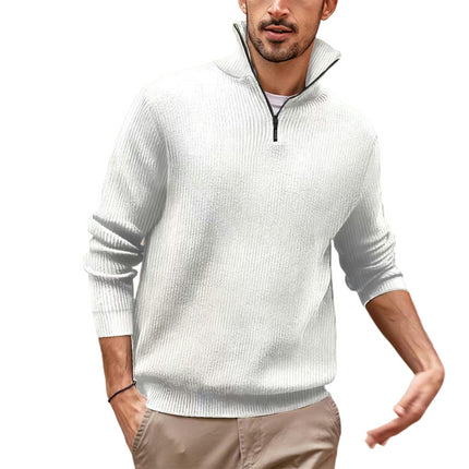 Mens Quarter Zip Sweater Mock Neck Lightweight Turtleneck Knit Sweaters for Men with Ribbed Edge