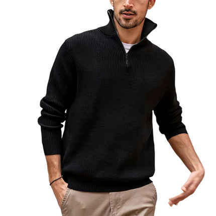 Mens Quarter Zip Sweater Mock Neck Lightweight Turtleneck Knit Sweaters for Men with Ribbed Edge