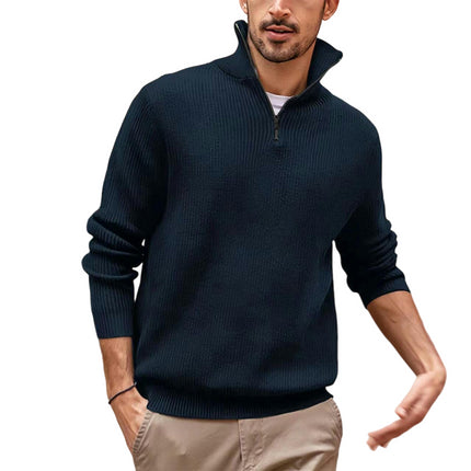 Mens Quarter Zip Sweater Mock Neck Lightweight Turtleneck Knit Sweaters for Men with Ribbed Edge