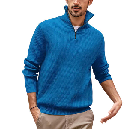 Mens Quarter Zip Sweater Mock Neck Lightweight Turtleneck Knit Sweaters for Men with Ribbed Edge