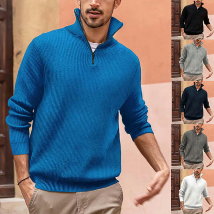 Mens Quarter Zip Sweater Mock Neck Lightweight Turtleneck Knit Sweaters for Men with Ribbed Edge