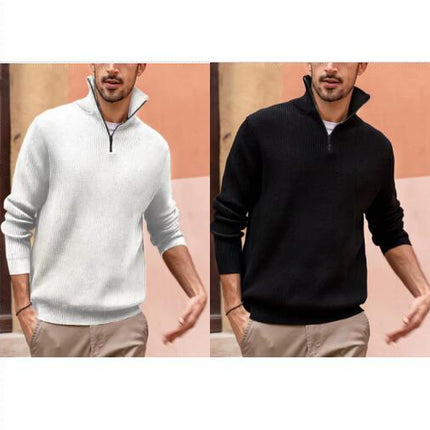 Mens Quarter Zip Sweater Mock Neck Lightweight Turtleneck Knit Sweaters for Men with Ribbed Edge