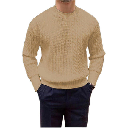 Men's Cable Knit Sweater Casual Crewneck Long-Sleeve Fisherman Pullover