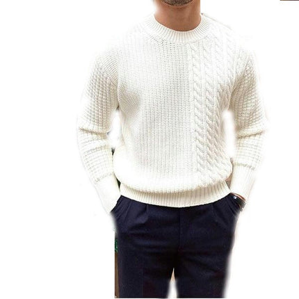 Men's Cable Knit Sweater Casual Crewneck Long-Sleeve Fisherman Pullover