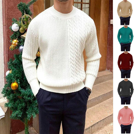 Men's Cable Knit Sweater Casual Crewneck Long-Sleeve Fisherman Pullover