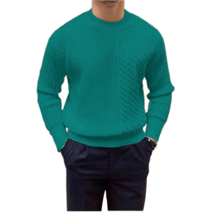 Men's Cable Knit Sweater Casual Crewneck Long-Sleeve Fisherman Pullover