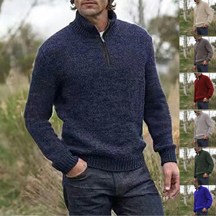 Sweaters for Men Quarter Zip Pullover Slim Fit Casual Mens Zip up Sweater Mock Neck Cable Knit