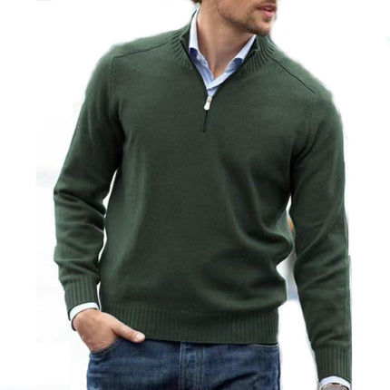 Men's Long-Sleeve Soft Touch Quarter-Zip Sweater Slim Round Neck Cable Knit Sweater