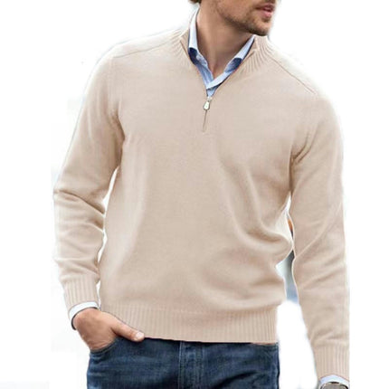 Men's Long-Sleeve Soft Touch Quarter-Zip Sweater Slim Round Neck Cable Knit Sweater