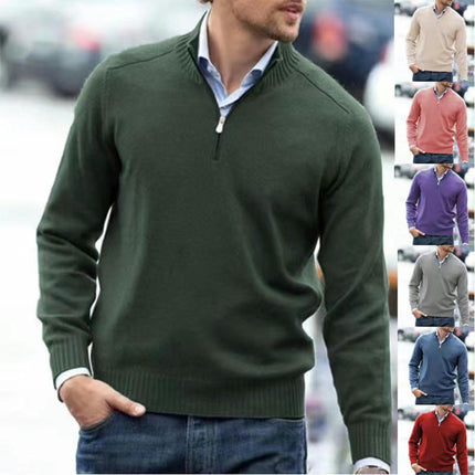 Men's Long-Sleeve Soft Touch Quarter-Zip Sweater Slim Round Neck Cable Knit Sweater