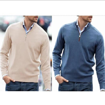 Men's Long-Sleeve Soft Touch Quarter-Zip Sweater Slim Round Neck Cable Knit Sweater