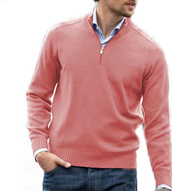 Men's Long-Sleeve Soft Touch Quarter-Zip Sweater Slim Round Neck Cable Knit Sweater