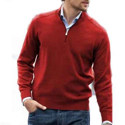 Men's Long-Sleeve Soft Touch Quarter-Zip Sweater Slim Round Neck Cable Knit Sweater