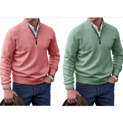 Men's Quarter-Zip Sweater Long-Sleeve Turtleneck Pullover Sweater