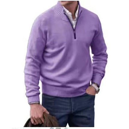 Men's Quarter-Zip Sweater Long-Sleeve Turtleneck Pullover Sweater