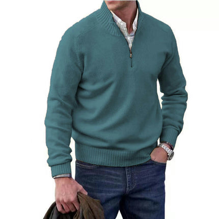 Men's Quarter-Zip Sweater Long-Sleeve Turtleneck Pullover Sweater