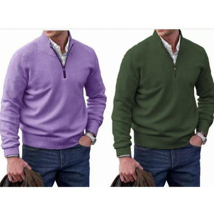 Mens Slim Fit Quarter Zip Sweater Casual Long Sleeve Sweater and Turtleneck Pullover