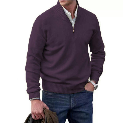 Mens Slim Fit Quarter Zip Sweater Casual Long Sleeve Sweater and Turtleneck Pullover