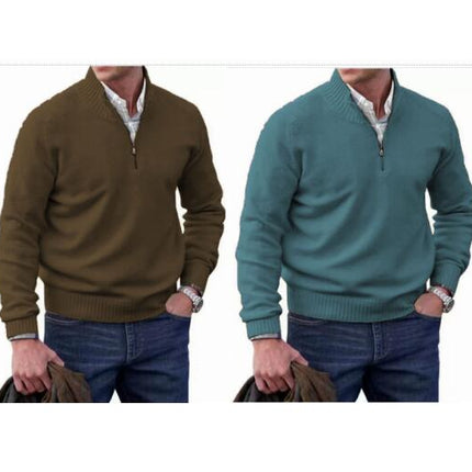 Mens Slim Fit Quarter Zip Sweater Casual Long Sleeve Sweater and Turtleneck Pullover