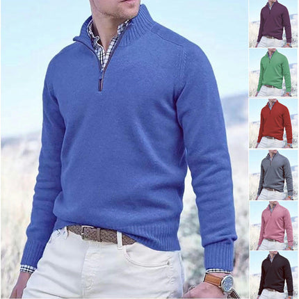 Autumn Men's Quarter Zip Pullover Sweater Casual Soft Knit Round Neck Long Sleeve Classic Sweater