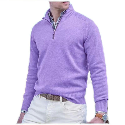 Autumn Men's Quarter Zip Pullover Sweater Casual Soft Knit Round Neck Long Sleeve Classic Sweater