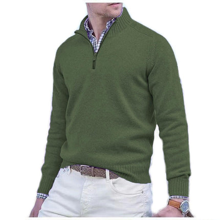 Autumn Men's Quarter Zip Pullover Sweater Casual Soft Knit Round Neck Long Sleeve Classic Sweater