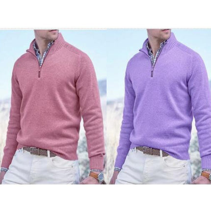 Autumn Men's Quarter Zip Pullover Sweater Casual Soft Knit Round Neck Long Sleeve Classic Sweater