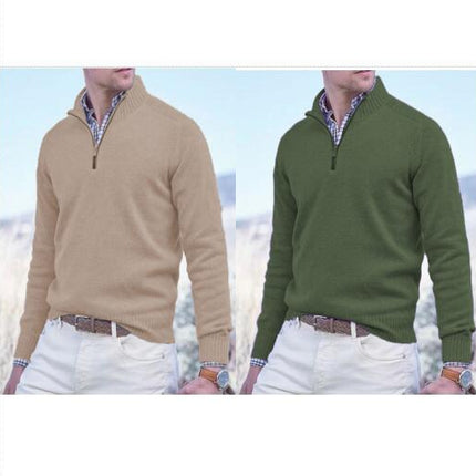 Autumn Men's Quarter Zip Pullover Sweater Casual Soft Knit Round Neck Long Sleeve Classic Sweater