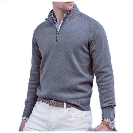 Autumn Men's Quarter Zip Pullover Sweater Casual Soft Knit Round Neck Long Sleeve Classic Sweater