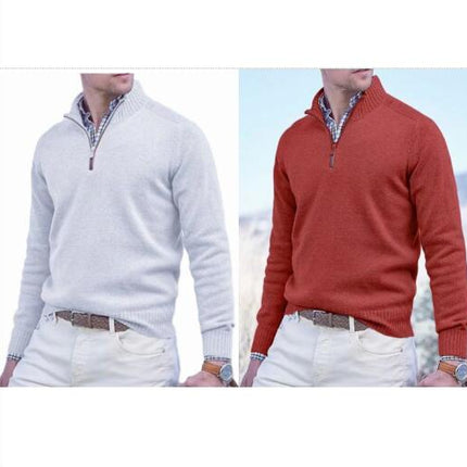 Autumn Men's Quarter Zip Pullover Sweater Casual Soft Knit Round Neck Long Sleeve Classic Sweater