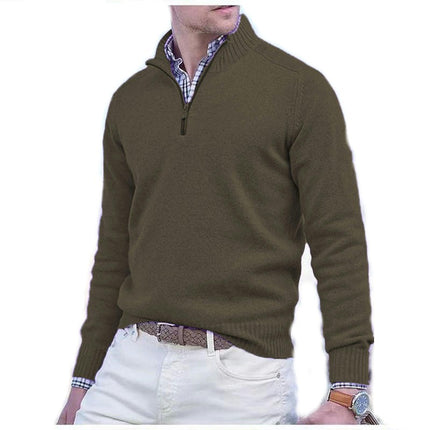 Autumn Men's Quarter Zip Pullover Sweater Casual Soft Knit Round Neck Long Sleeve Classic Sweater