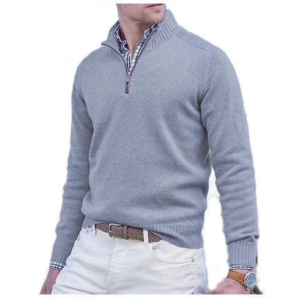 Autumn Men's Quarter Zip Pullover Sweater Casual Soft Knit Round Neck Long Sleeve Classic Sweater