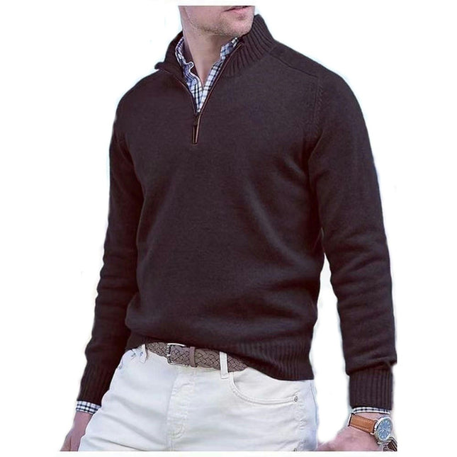 Autumn Men's Quarter Zip Pullover Sweater Casual Soft Knit Round Neck Long Sleeve Classic Sweater