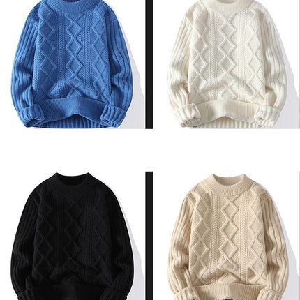 Men's Cable Knit Jumpers Casual Crew Neck Thick Warm Long Sleeve Sweater Pullover Tops for Men