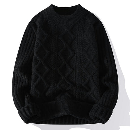 Men's Cable Knit Jumpers Casual Crew Neck Thick Warm Long Sleeve Sweater Pullover Tops for Men