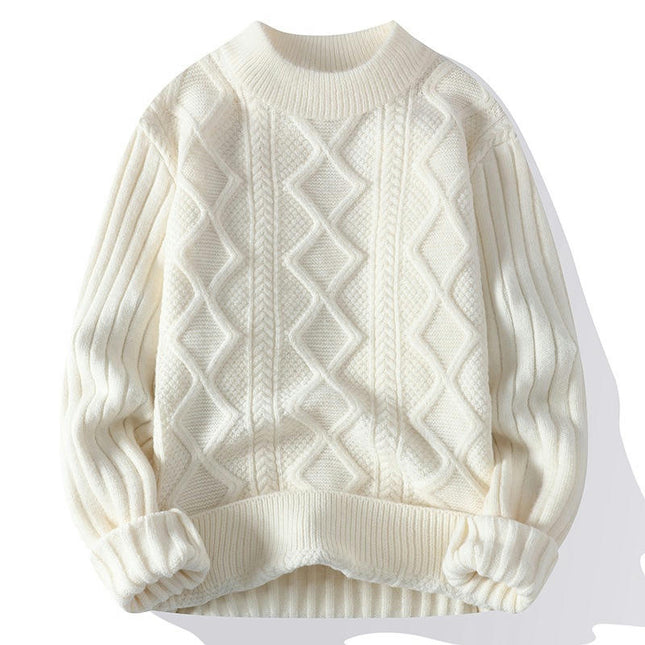 Men's Cable Knit Jumpers Casual Crew Neck Thick Warm Long Sleeve Sweater Pullover Tops for Men